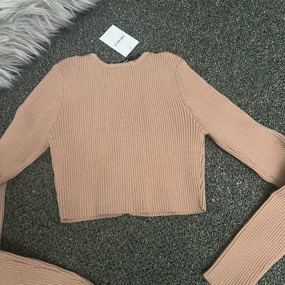 FOREVER 21 Nude Beige Tan Camel Cropped Ribbed Cardigan Sweater Top Shirt Sz M - Picture 11 of 16